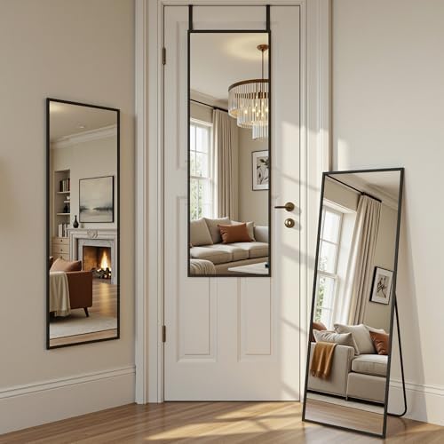 Antok 48" x 14" Full Length Over-the-Door Mirror, Hanging Mirror, Black - Image 2