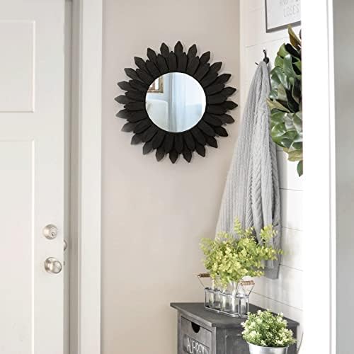 Honiway Boho Wall Decor Mirrors for Wall 2 Pack 12 inch Wood Decorative Mirror for Room Decor Rustic Farmhouse Mirror for Bedroom Bathroom Living Room Kitchen Black - Image 4