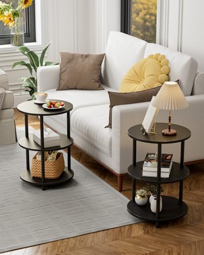 XBurmo Round Coffee Table for Living Room - Narrow Side or Bedside Stand, Industrial Vintage Nightstand for Bedroom, or Small Spaces, Charcoal Wenge - Image 6