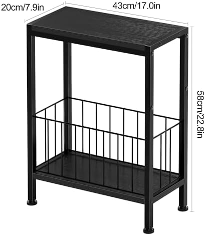 Narrow Side Table, Skinny End Tables with Magazine Holder, Small Sofa Table for Small Spaces, Space-Saving Design, Slim Nightstand Bedside Table for Living Room, Bedroom, Office, Black - Image 3