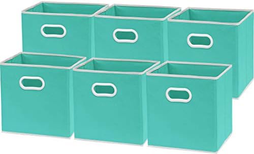 Simple Houseware 11-Inch Foldable Cube Storage Bins with Handles, Turquoise by SimpleHouseware
