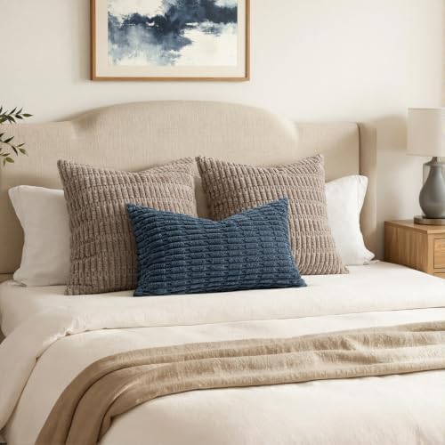 MIULEE Lumbar Corduroy Decorative Throw Pillow Covers 12x20 Blue Pack of 2 - Image 4