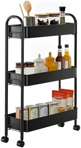 Slim Rolling Cart, Metal Frame Utility Rolling 3-Tier Narrow Storage Cart by Unknown