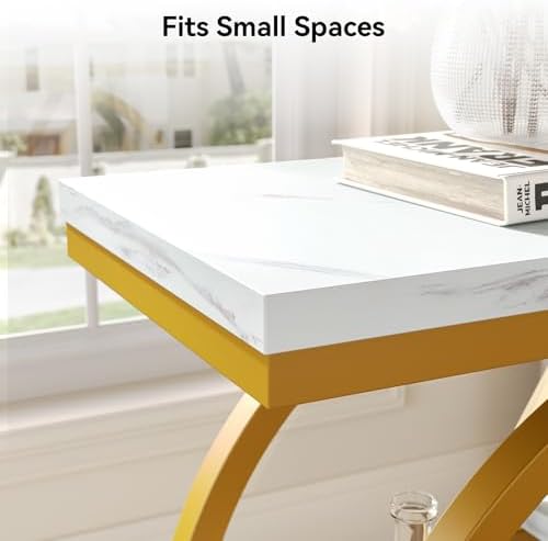 LITTLE TREE End Table Set of 2, 4-Tier Narrow Faux Marble Side Table - Image 4