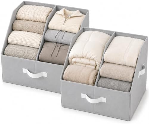 Closet Organizers Storage, Large Collapsible Bin 2pc, Light Gray by HomeluxTheory
