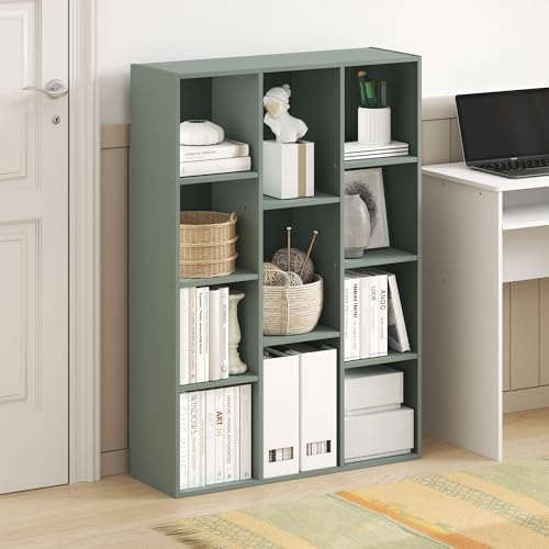 Furinno LUDER Book Shelf, 11-Cube Bookshelf, Reversible Bookcase, 9.4 x 29.1 x 41.7, Easy Assembly, for Living Room, Bedroom, Home Office, Sage Green - Image 2