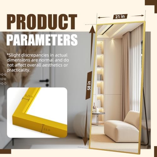 Antok Over The Door Mirror Full Length, 58'' x 21''Wall Mounted Hanging Mirror, Aluminum Alloy Frame, Shatterproof Glass, No Drill Installation for Bedroom, Closet, Bathroom, Dorm, Rect Corner,Gold - Image 4