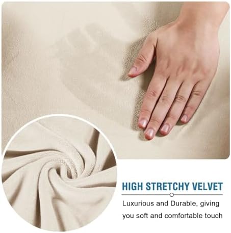 H.VERSAILTEX High Stretch Sofa Slipcover 4 Piece Cover Velvet Furniture Protector Form Fit Thick Velvet Extra Large Sofa Cover for 3 Cushion Couch Width Up to 97 Inch (Large Sofa, Cream) - Image 5