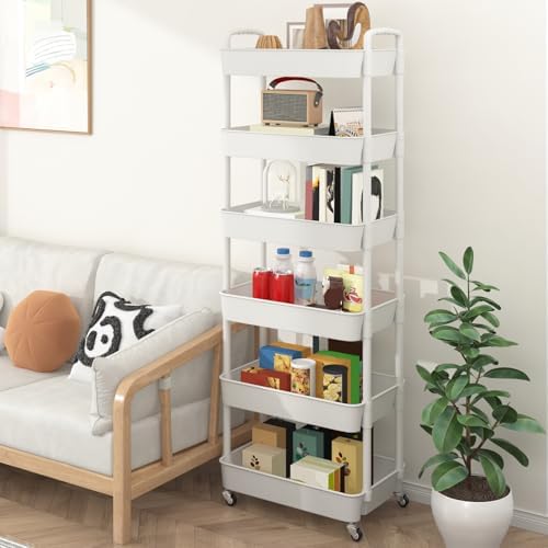 Sywhitta 6-Tier Plastic Rolling Utility Cart with Wheels for Storage,White - Image 6