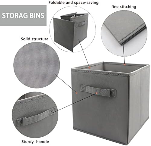 EBIGIC Mini Size 3-Pack Cube Storage Bins 9.0"x7.5"x7.5" Fabirc Foldable Closet Toy Organizer Collapsible Cloth Gray - Image 3