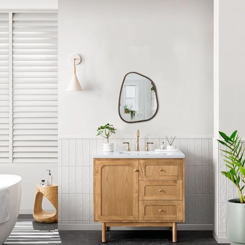 Asymmetrical Wall Mirror Irregular Wood Frame Modern Unique Wall-Mounted Artistic Wavy Mirror Decor Bathroom Vanity Bedroom Living Room Entryway Hallway 14"x10" - Image 6