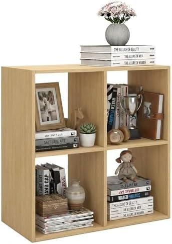 WannabeMyself【Sturdy Build&Easy Assembly】4 Cube Storage Organizer with Anti-Tipping Kits,Reversible Open Back Book Shelf, Bookcase for Living Room,Bedroom,Entrance Hall,Office,24.1×11.4×24.1,Oak Color by WannabeMyself
