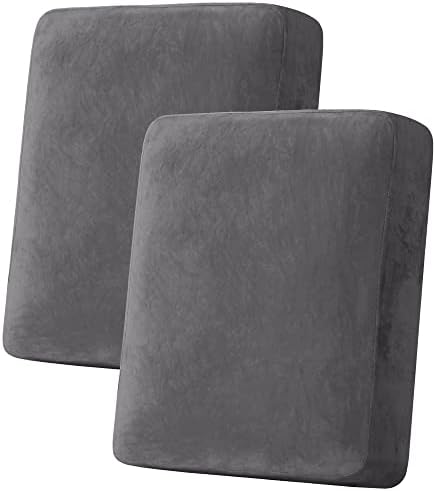 H.VERSAILTEX Velvet Stretch Couch Cushion Cover Plush Cushion Slipcover for Chair Loveseat Sofa Cushion Furniture Protector Seat Cushion Sofa Cover (2 Piece Medium Sofa Cushion Covers, Grey) by HVERSAILTEX