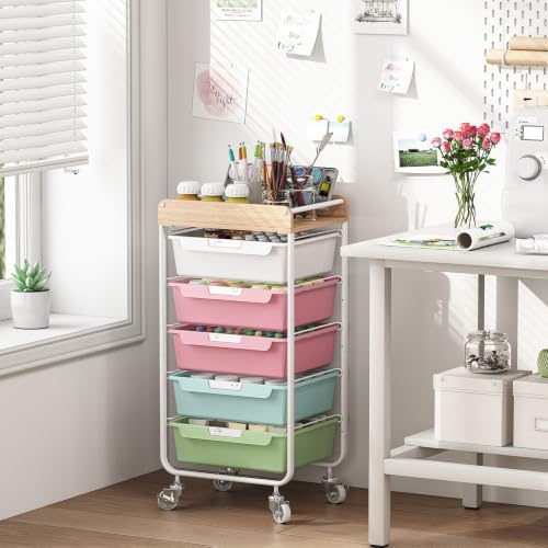SYKIARIOL Utility Cart with Drawers,Craft Cart with 5 Drawers,Colorful - Image 2