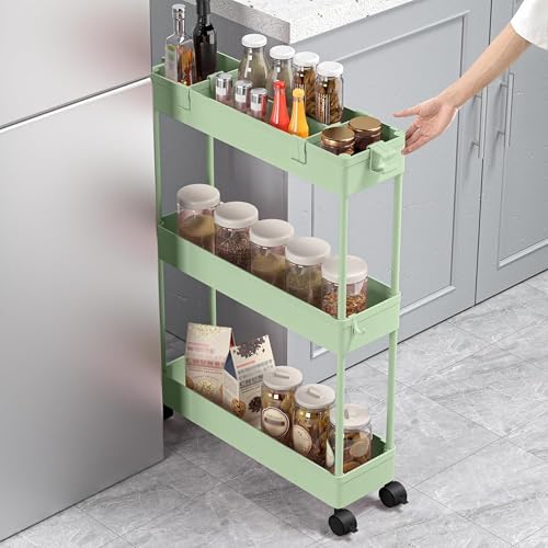 SPACELEAD 2-piece Set Slim Storage Cart 3 Tier,Bathroom Organizer Rolling Utility,Mobile Shelving Unit Slide Out for Office, Kitchen, Laundry Room & Narrow Places - Image 4