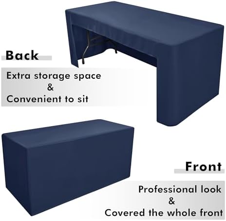 Nasitos 2 Pack Navy 6ft Table Cloth Fitted-Open Back Folding Table Cover Washable Fabric and Wrinkle Resistant Table Cloth for Trade Show, Book Fair, Career Fair, Convention, Events - Image 4