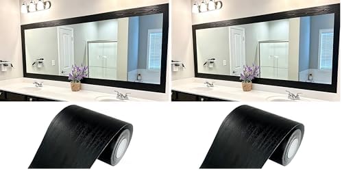 Teemall 10M Black Wood Grain Removable PVC Waterproof Border Wall Decor Removable Self Adhesive Kitchen Bathroom Tiles Sticker Wallpaper 4.2x390 (Pack of 2) by Teemall