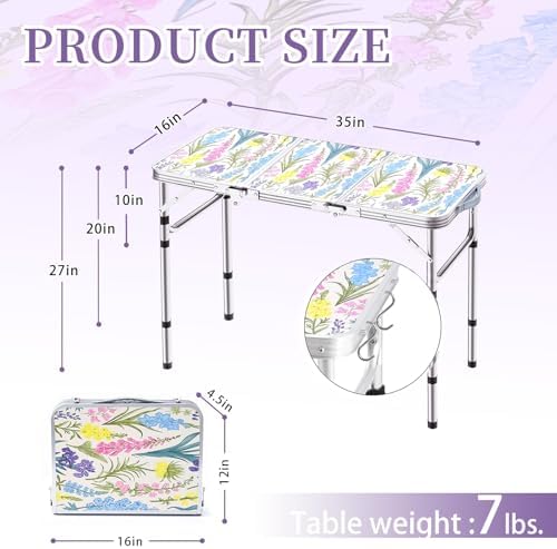 Yriuat Folding Camping Table 3ft Portable Picnic Table, Blooming Floral - Image 3