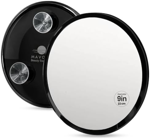 Mavoro 9" Acrylic Shower Mirror | 3 Suction Cups | Non-Magnified | Black by Mavoro