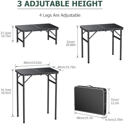 JiGiU Folding Camping Table MDF Desktop, 3 Adjustable Height-Max 29" - Image 2