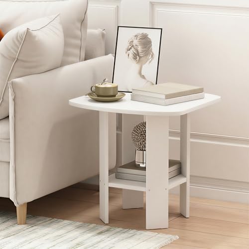 Furinno Simple Design Side Table, 2-Tier Square Modern End Table, Open Shelves Night Stand, Bedside Table, Rounded Corner, Easy Assembly, for Living Room, Bedroom, White - Image 2