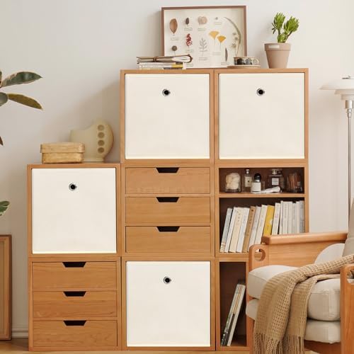 Foldable Storage Cubes Bins ,11 Inch Cloth Storage Cube Fabric Storage Box Cubes Organizer Baskets with Dual Handles for Home Organizer Set of 10 (Creamy-White) - Image 5