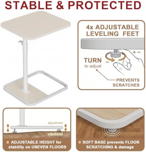 GOYLSER Large C Shaped End Table for Couch, Height Adjustable Rotatable Couch Tray Tables Sofa Table Tv Trays for Bedroom, Natural Wooden Swivel Side Table for Small Spaces - Image 3