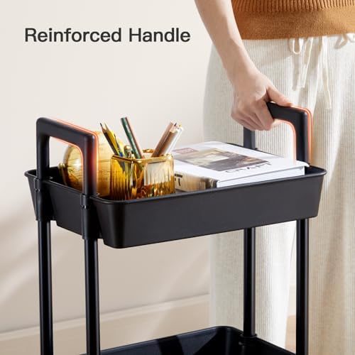 Pipishell 3 Tier Rolling Cart Organizer, Plastic Rolling Cart with Lockable Wheels & Reinforced Handle, Lightweight Utility Storage Cart for Nursery, Kitchen, Craft Room, Black - Image 6