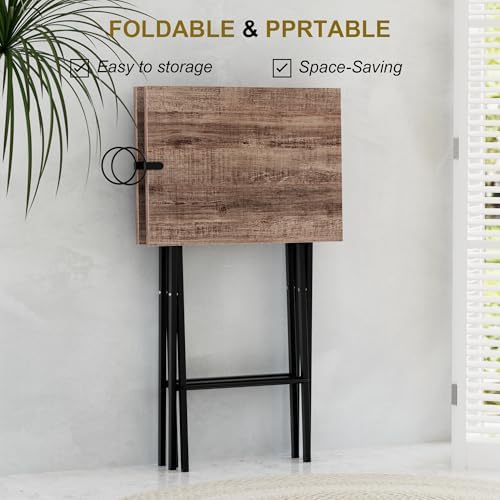VECELO Folding TV Tray for Eating Set of 2, Portable Dinner/Snack Table with Cup Holder for Couch, Living Room and Small Space, Coffee & Black - Image 5