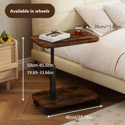 C Table End Table Adjustable Height, 360°Swivel TV Tray Table Couch Tables C Shaped Side Tables Living Room and Bedroom for Sofa, Bed,Chair (Retro Brown) - Image 2
