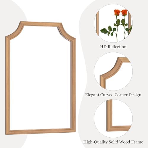 WallBeyond Scalloped Wood Mirror for Small Bathroom Vanity 20x30 Inch Rectangle Wall Mirror Decor for Hallway Bedroom Living Room Home (Honey-Colored) - Image 4