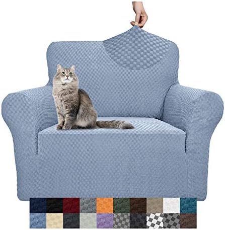 YEMYHOM Couch Cover Latest Jacquard Design High Stretch Sofa Chair Covers for Living Room, Pet Dog Cat Proof Armchair Slipcover Non Slip Magic Elastic Furniture Protector (Small, Light Blue) by YEMYHOM