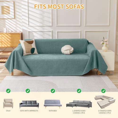 Deep Dream Cat-Scratch Resistant Couch Cover, Waterproof Sofa Cover for 3 Cushion Couch Washable, Pet Friendly Couch Protectors Anti Slip Thickened Love Seat Slipcovers for Dogs Pets,91" x 118",Green - Image 6