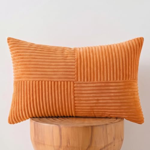 Fancy Homi 2 Packs Orange Lumbar Decorative Throw Pillow Covers 16x28 Inch for Living Room Couch Bed Sofa, Farmhouse Boho Home Decor, Soft Striped Corduroy Rectangle Accent Cushion Case 40x70 cm - Image 7