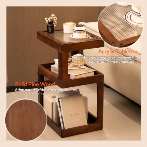 Solid Wood End Table, 3 Tier Small Side Table, Brown Accent Table - Image 4