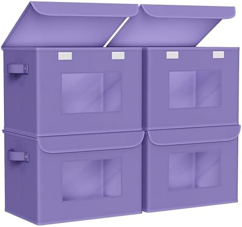 Univivi Fabric Foldable Storage Bins with Lids, 4 Pack, Purple by Univivi