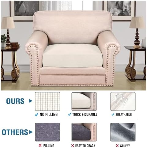 H.VERSAILTEX Super Stretch Individual Seat Cushion Covers Armchair Sofa Covers Couch Cushion Covers Slipcover Sets Thick Jacquard Textured Twill Fabric (1 Piece Chair Cushion Cover, Porcelain White) - Image 2