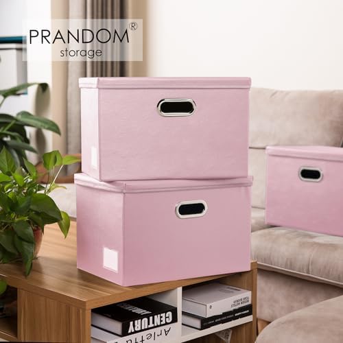 PRANDOM Foldable Storage Bins with Lids [5-Pack] Leather Fabric Collapsible Storage Boxes Organizer Containers Baskets Cube with Cover for Bedroom Closet Office Nursery Pink (14.9x10.8x10) - Image 2