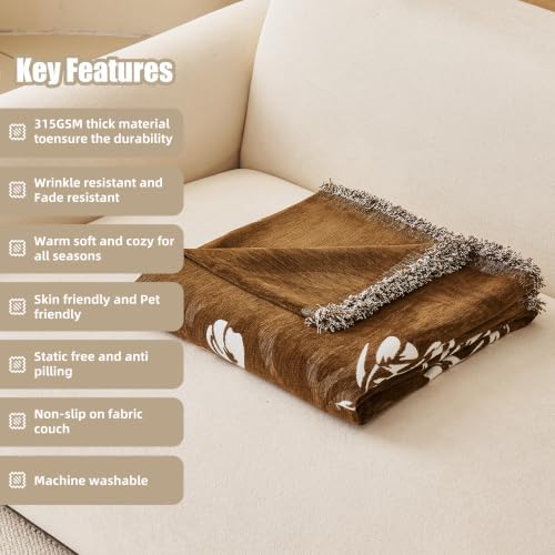 Couch Cover for Dogs Washable Sofa Cover, Sectional Couch Covers, Sofa Covers for 2 Cushion Couch, Non Slip Stripe Sofa Slipcovers Furniture Protector (Floral ‌Brown 91x71) - Image 6
