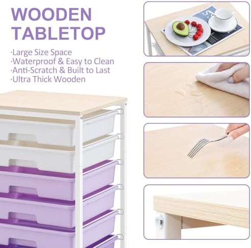 SYKIARIOL Rolling Cart with Drawers,8 Drawers Storage Cart,Purple - Image 5
