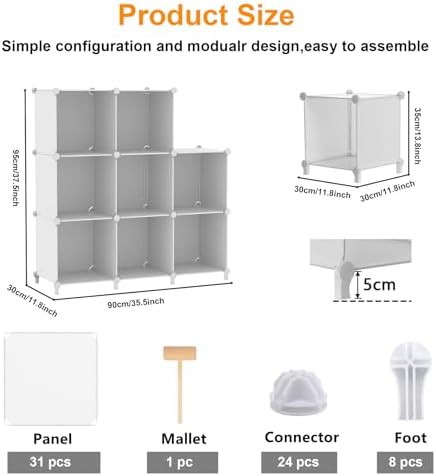 AWTATOS 8 Cube Storage Organizer, Closet Organizer Storage Shelf, White - Image 5