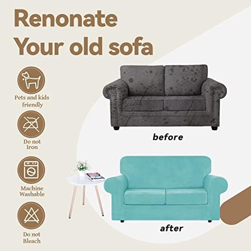 WEERRW Velvet Stretch 3 Pieces Couch Cover for Sofa Washable, Aqua - Image 5