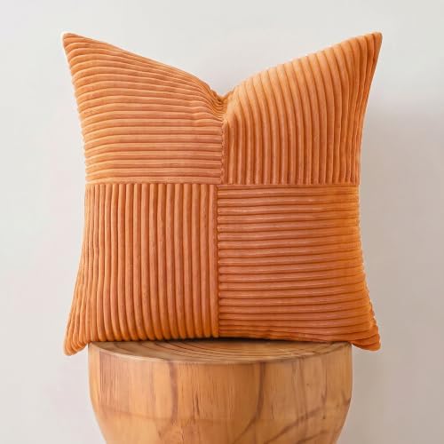 Fancy Homi 2 Packs Burnt Orange Big Decorative Throw Pillow Covers 24x24 Inch for Living Room Couch Bed, Farmhouse Boho Home Decor, Soft Corss Corduroy Patchwork Accent Square Cushion Case 60x60 cm - Image 7