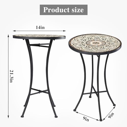 MUMTOP 14" Mosaic Outdoor Side Table, Small Round Patio Accent Table,Beige - Image 3