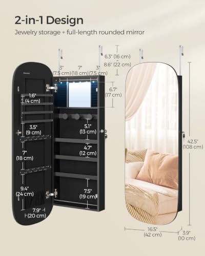 SONGMICS Jewelry Organizer, LED Jewelry Cabinet, Wall/Door Mounted - Image 5