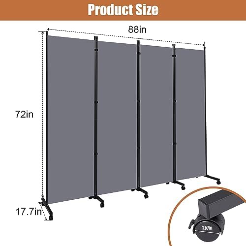 Room Divider Large 4 Panel Privacy Screen,Portable Room Partition on Wheels - Image 6