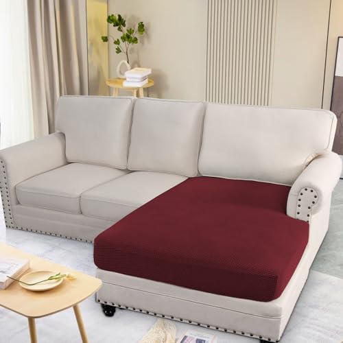 H.VERSAILTEX Super Stretch Individual Chaise Cover Sectional Couch Covers for L Shaped Sofa Both Left/Right Featuring Thick Jacquard Textured Twill Fabric (1 Piece Chaise Cover, Burgundy Red) - Image 2