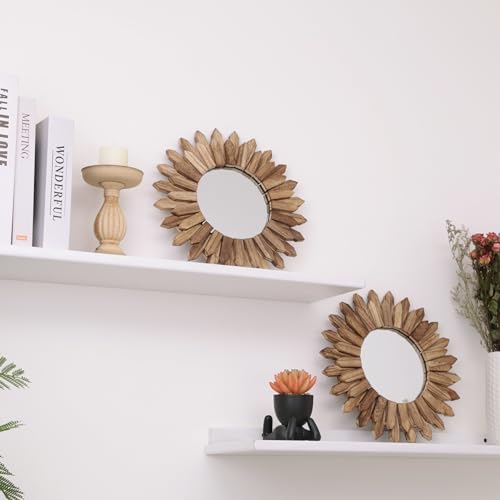 LOSOUR 2 Pack Boho Wall Decor Sunburst Mirror 12 inch Rustic Round Wood Mirror Boho Mirror Farmhouse wall Decor for Bedroom Living Room Entryway - Image 4