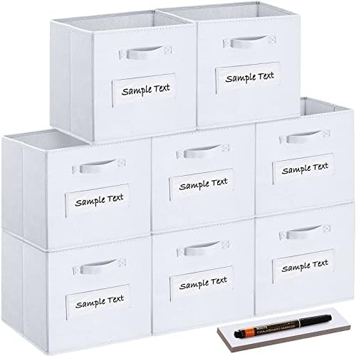 13x13x13 storage cube bins(Set of 8)Fabric storage cubes with 8 Labels Window Cards & a Pen,storage cubes 13x13, storage bin, Collapsible 13 inch cube storage bins,Cubby Organizer Boxes, White by Artsdi