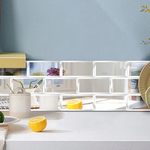 40 Pcs Peel and Stick Beveled Mirror Glass Tile.6x3 Inch Mirror Backsplash Tiles. Cute Mirror Strip Tile for Kitchen, Bathroom Wall. 40 Pcs - Image 5